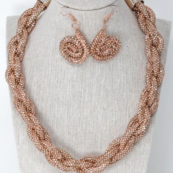 Champagne Braided Pave Rhinestone & Earring Set - Picture 2 of 12